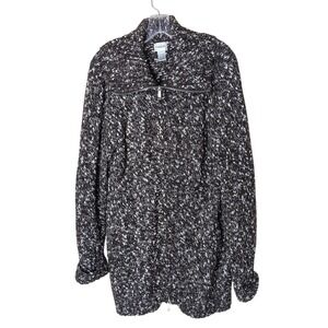 Chico's Wool-Blend Marled Zip-Up Sweater Jacket Brown, Size L Oversized Tunic‎